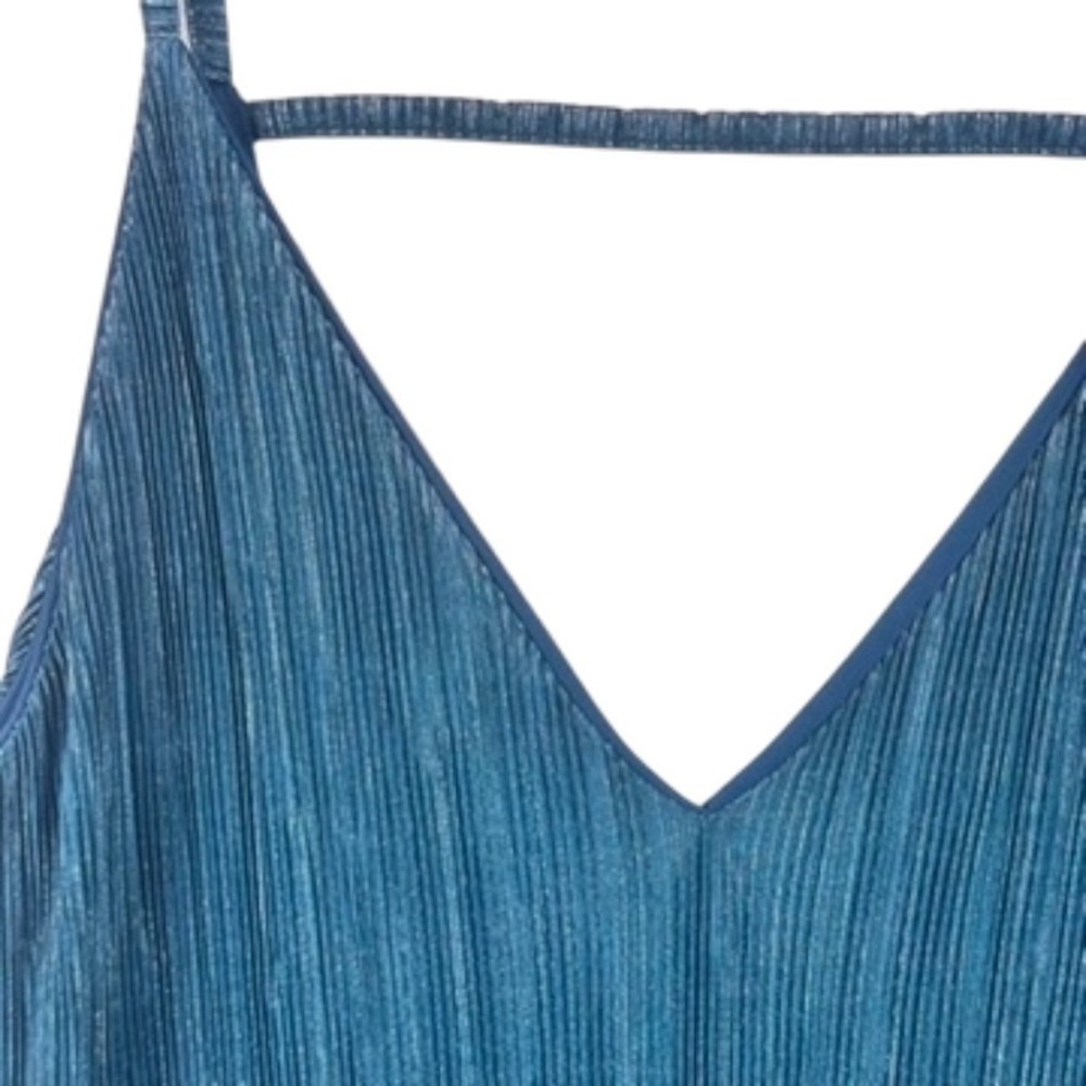 Boohoo Night Metallic Pleated Strappy Midi Dress Teal Blue Size 8 - Picture 3 of 16